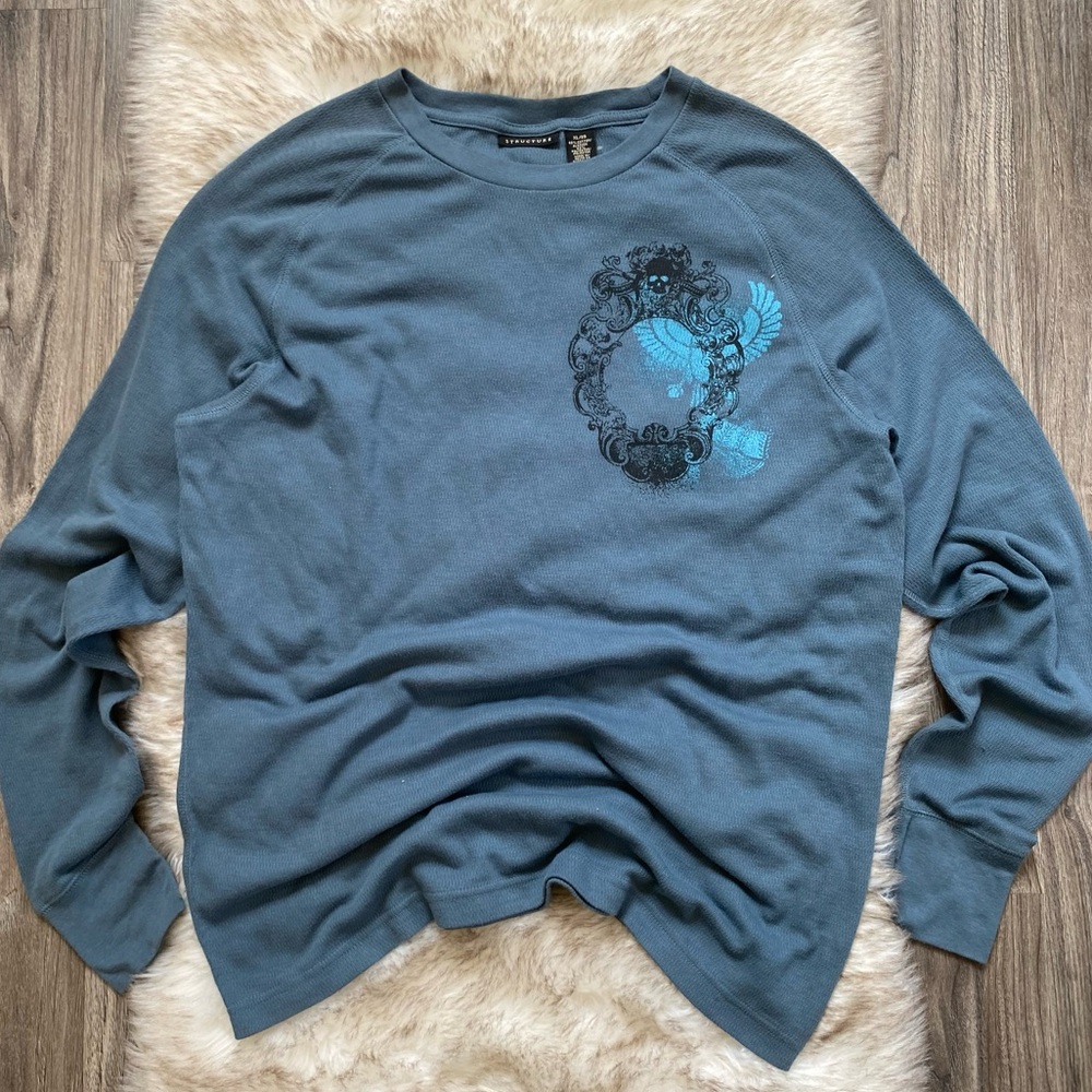 Men’s Y2K structure Blue waffle knit thermal longsleeve
